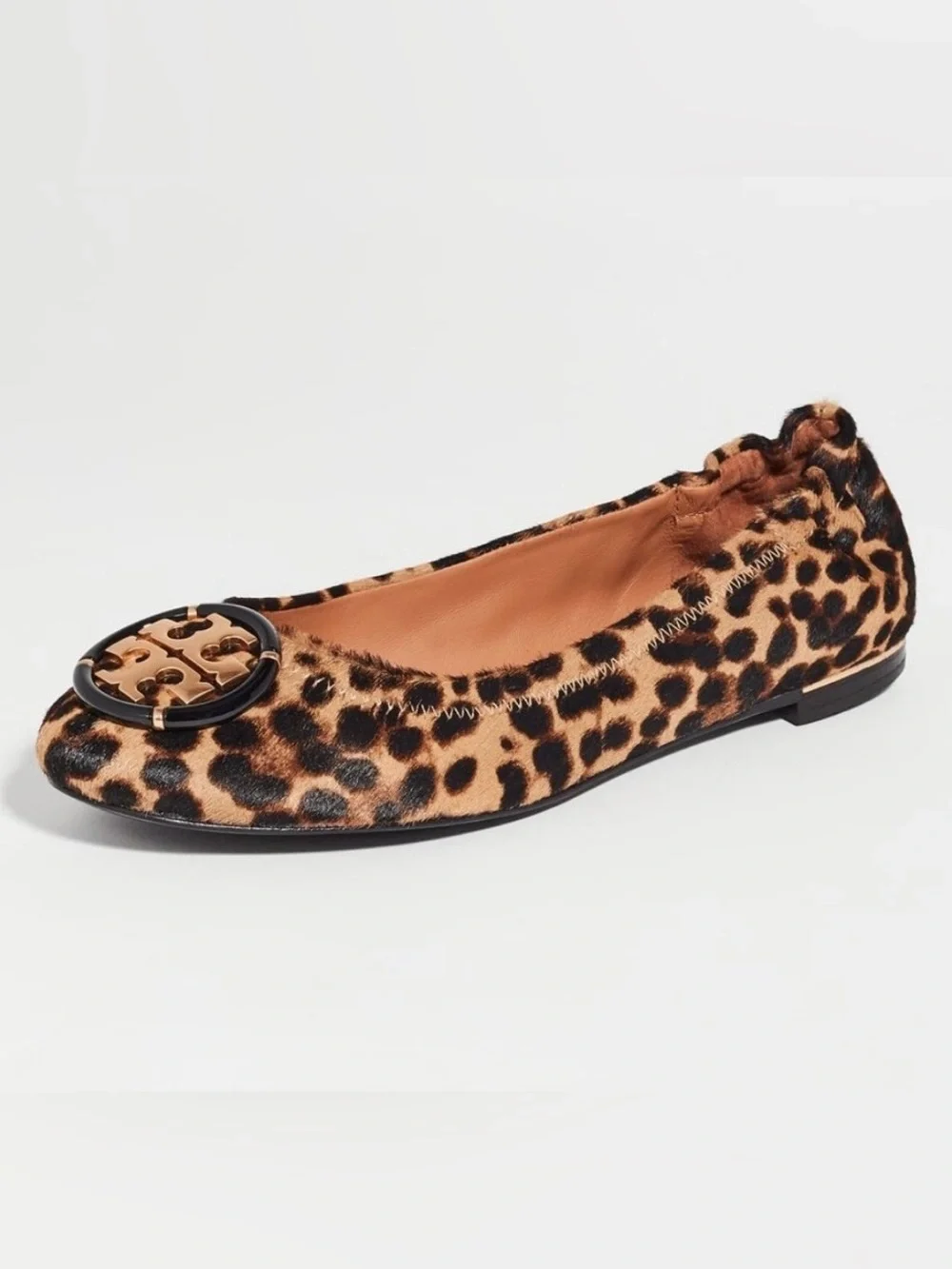 NEW! Tory Burch Minnie Leopard Calf Hair Ballet Flats Logo Size 6